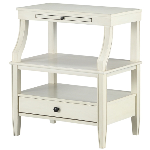Newton Antique White Wood Storage Nightstand with a Drawer and Pull Out Tray
