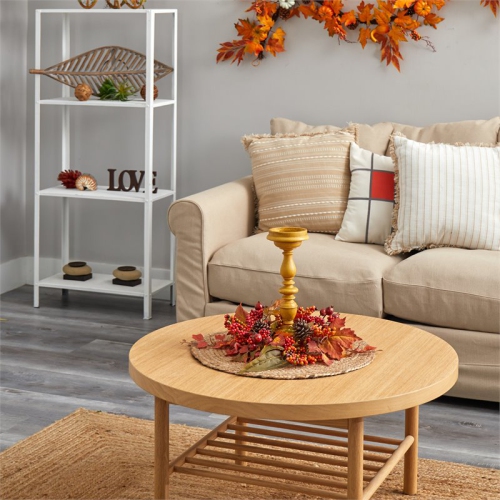 Nearly Natural 15" Harvest Fall Artificial Candelabrum Arrangement in Orange