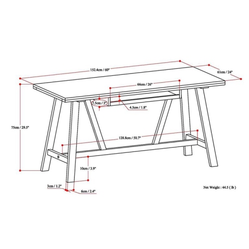 Atlin Designs 29.5" Modern Solid Wood Writing Office Desk in Wire Driftwood