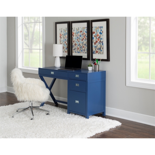 Laysan Home Modern Side Storage Wood Desk in Navy Blue