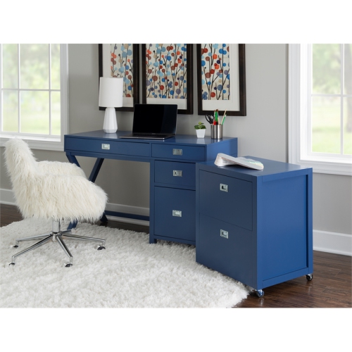 Laysan Home Modern Side Storage Wood Desk in Navy Blue