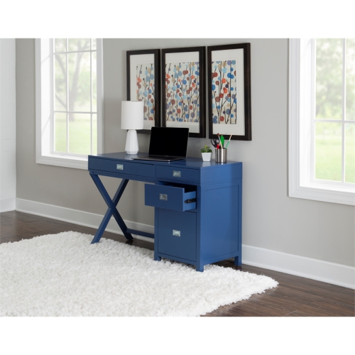 Laysan Home Modern Side Storage Wood Desk in Navy Blue