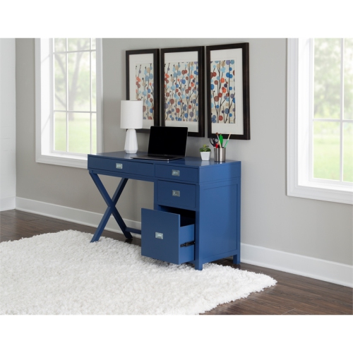 Laysan Home Modern Side Storage Wood Desk in Navy Blue