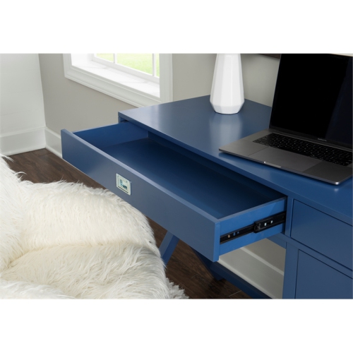 Laysan Home Modern Side Storage Wood Desk in Navy Blue