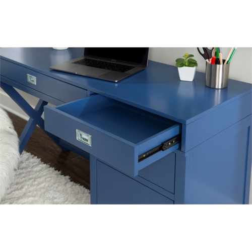 Laysan Home Modern Side Storage Wood Desk in Navy Blue