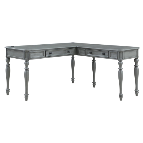 OSP HOME FURNISHINGS Country Meadows L-Shape Engineered Wood Desk With Power In Plantation Gray