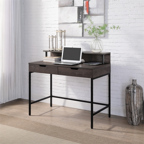 Contempo 40-Inch Desk with 2 drawers and shelf hutch in Brown Wood Grain Finish