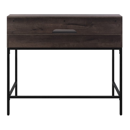 Contempo 40-Inch Desk with 2 drawers and shelf hutch in Brown Wood Grain Finish