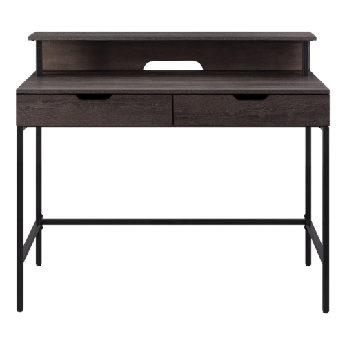 Contempo 40-Inch Desk with 2 drawers and shelf hutch in Brown Wood Grain Finish
