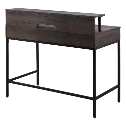 Contempo 40-Inch Desk with 2 drawers and shelf hutch in Brown Wood Grain Finish
