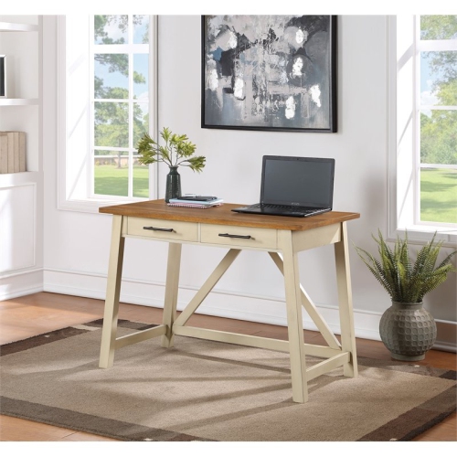 Milford Rustic Writing Desk w/ Drawers in Antique White Engineered Wood