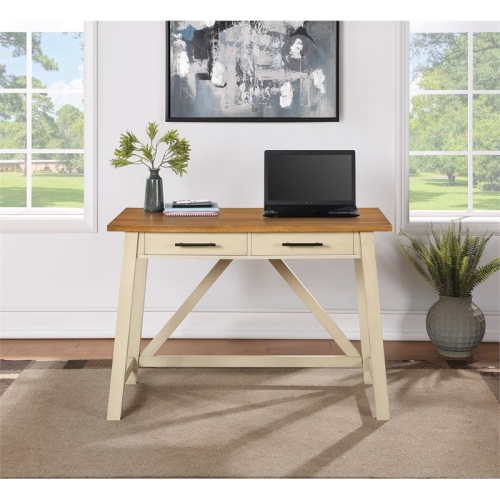 Milford Rustic Writing Desk w/ Drawers in Antique White Engineered Wood