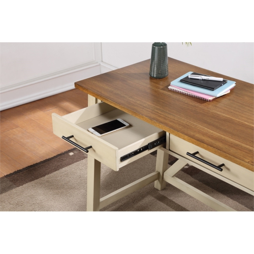 Milford Rustic Writing Desk w/ Drawers in Antique White Engineered Wood