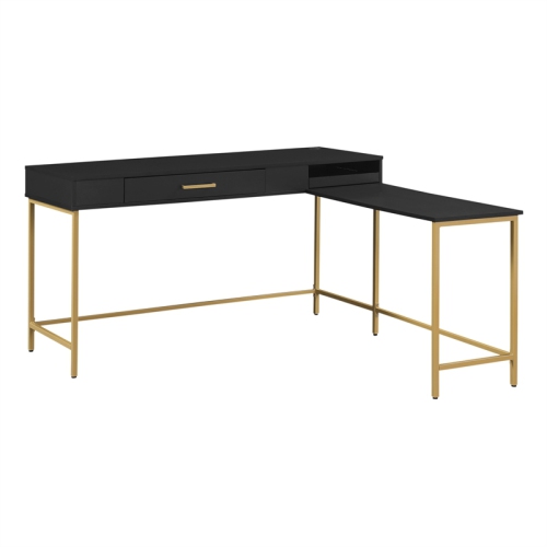 OSP HOME FURNISHINGS Modern Life Black L Desk Charger Drawer With Gold Metal Legs