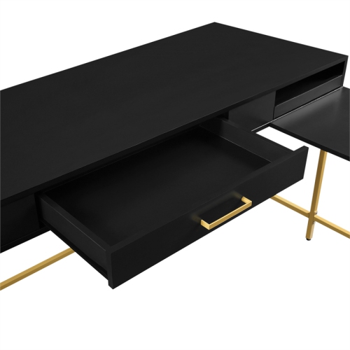 Modern Life Black L Desk Charger Drawer with Gold Metal Legs