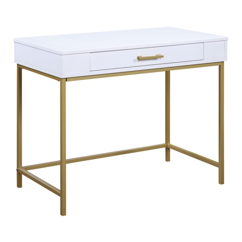 OSP HOME FURNISHINGS  Modern Life Desk In Finish With Gold Metal Legs In White