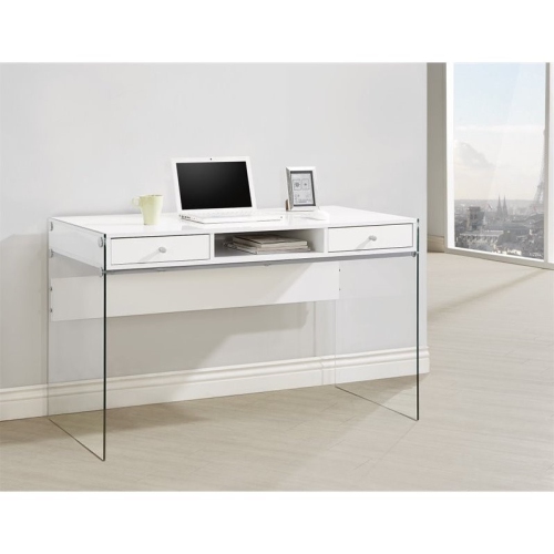 Scranton & Co 2 Drawer Modern Computer Desk in Glossy White