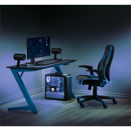 Beta Battlestation Game Desk with Black Carbon Top and Matte Blue Metal Legs