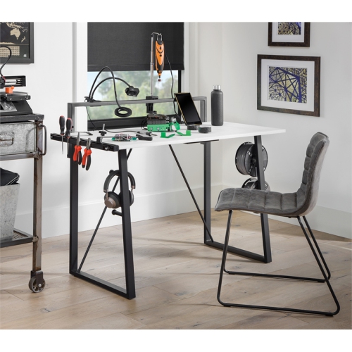 Tinker Desk in Light Gray Finish with Metal Legs by OSP Home Furnishings