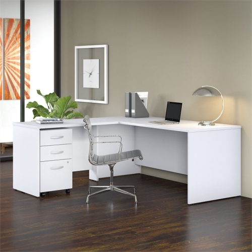 Scranton & Co 72" L Shaped Desk with File Cabinet in White