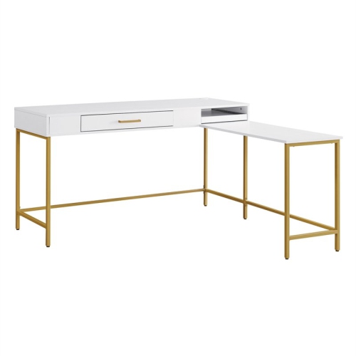 OSP HOME FURNISHINGS  Modern Life L Desk Charger Drawer With Gold Metal Legs In White