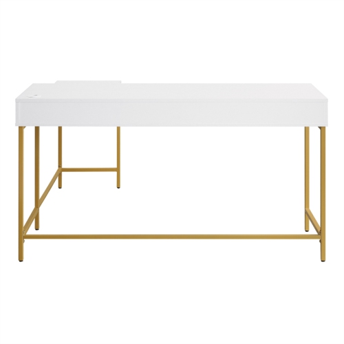 Modern Life White L Desk Charger Drawer with Gold Metal Legs