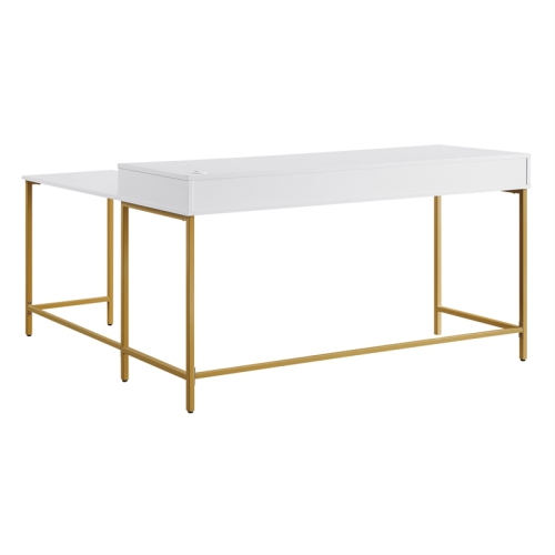 Modern Life White L Desk Charger Drawer with Gold Metal Legs