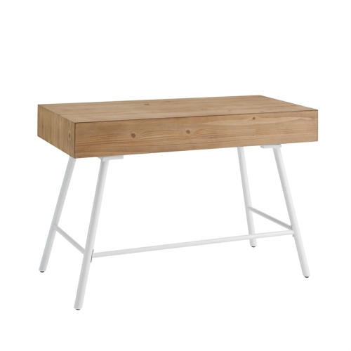 Riverbay Furniture Modern Wood and Metal Three Drawer Desk in White
