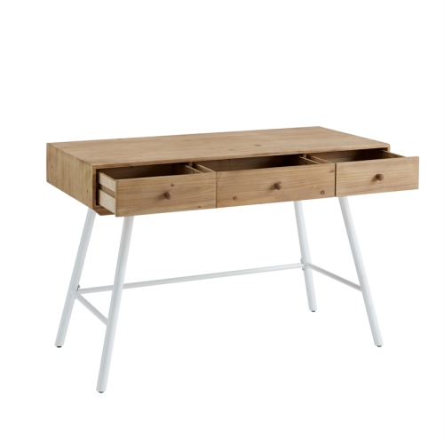 Riverbay Furniture Modern Wood and Metal Three Drawer Desk in White