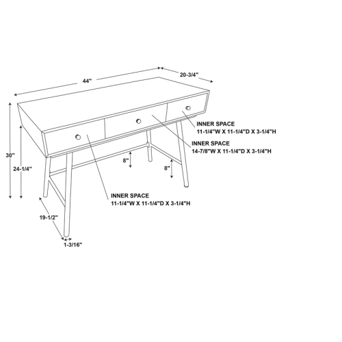 Riverbay Furniture Modern Wood and Metal Three Drawer Desk in White