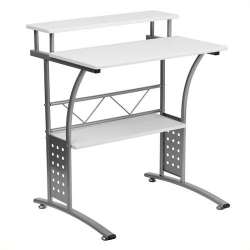 SCRANTON & CO  Computer Desk With Silver Frame In White