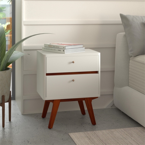 Alpine Furniture Dakota Two Drawer Wood Nightstand in White