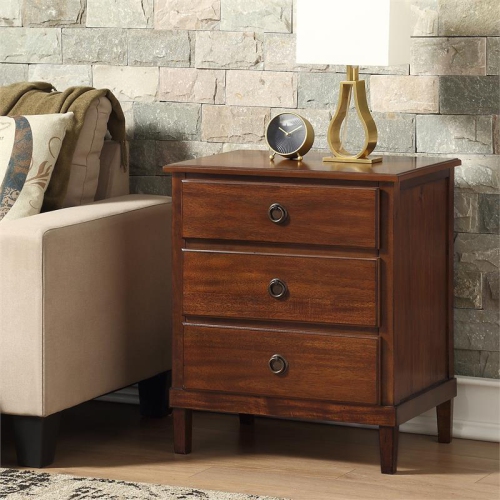Cambridge Brown Wood 3-Drawer Nightstand