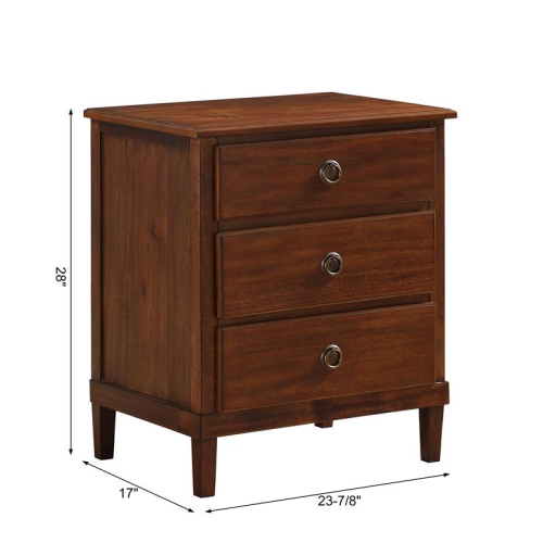Cambridge Brown Wood 3-Drawer Nightstand