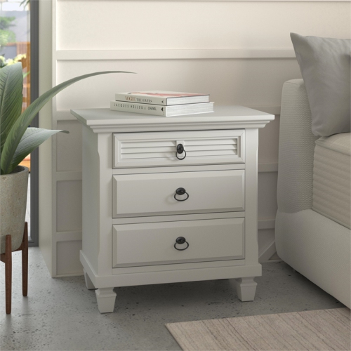 Alpine Furniture Winchester 3 Drawer Wood Nightstand in White