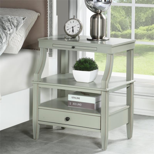 COMFORT POINTE Newton Antique Gray Wood Storage Nightstand With A Drawer And Pull Out Tray