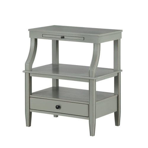 Newton Antique Gray Wood Storage Nightstand with a Drawer and Pull Out Tray