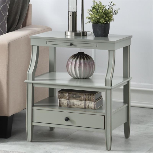 Newton Antique Gray Wood Storage Nightstand with a Drawer and Pull Out Tray