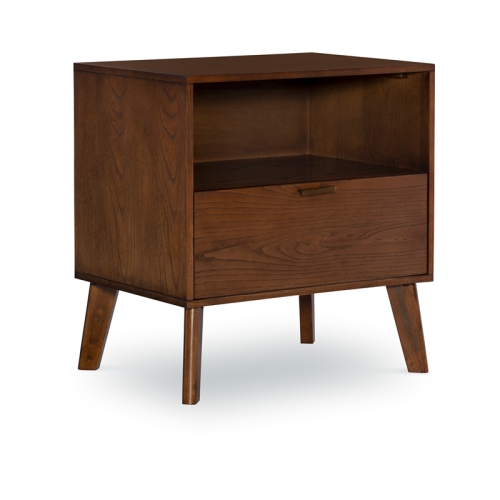Riverbay Furniture Bristol 1-Drawer Wood Nightstand with Bronze Hardware - Brown