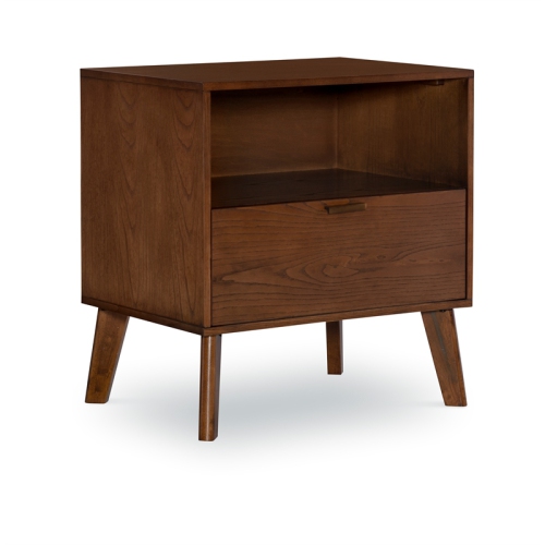 Riverbay Furniture Bristol 1-Drawer Wood Nightstand with Bronze Hardware - Brown