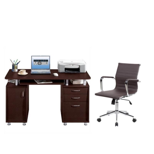 HOME SQUARE 2 Piece Office Set With Executive Office Chair And Computer Desk In Chocolate