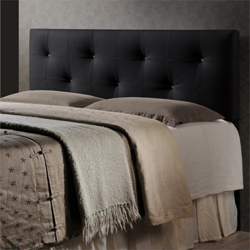 Bowery Hill Faux Leather Tufted King Panel Headboard in Black