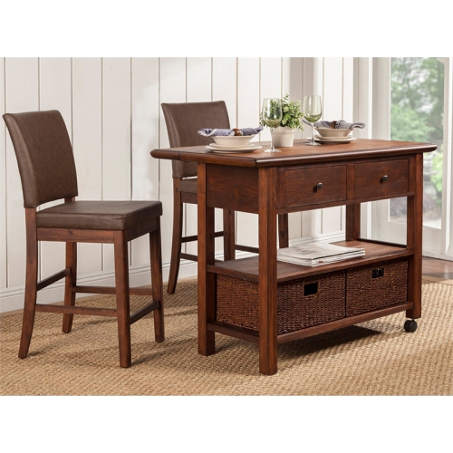 Alpine Furniture Caldwell Wood Kitchen Cart in Antique Cappuccino Brown
