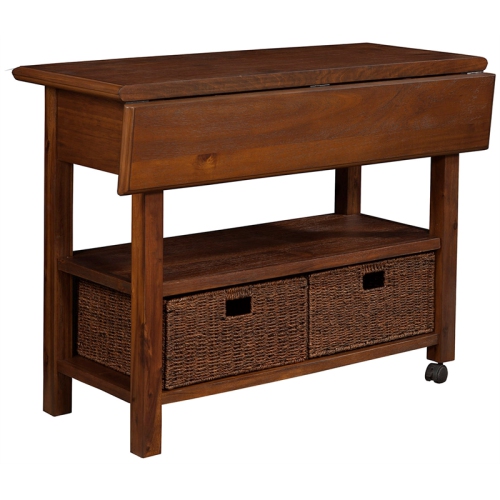 Alpine Furniture Caldwell Wood Kitchen Cart in Antique Cappuccino Brown