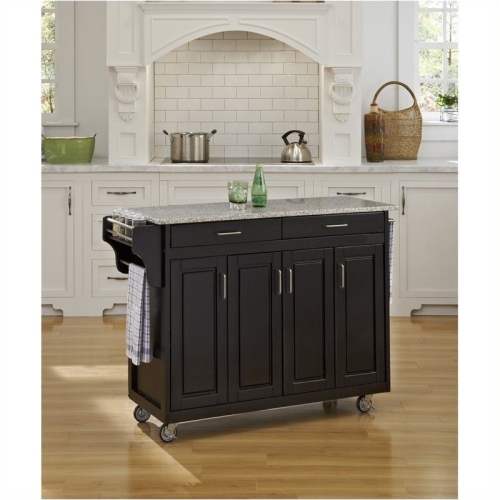 HAWTHORNE  Collections 49" Granite Top Kitchen Cart In In Black