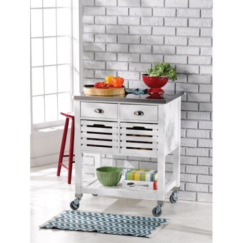 Riverbay Furniture Kitchen Cart with Stainless Steel Top in White