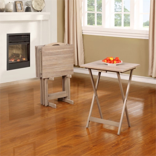 Riverbay Furniture 5 Piece Wooden Folding Tray Table Set in Natural Wash