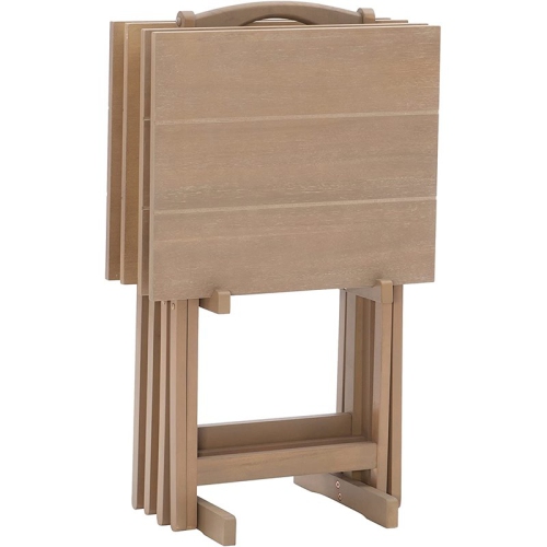 Riverbay Furniture 5 Piece Wooden Folding Tray Table Set in Natural Wash