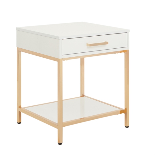 OSP HOME FURNISHINGS  Alios End Table With Gloss Finish Gold Plated Base Engineered Wood In White