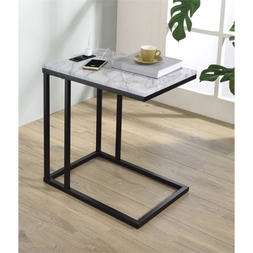 Norwich C-Table with Black Base and White Marble Top with Power Port